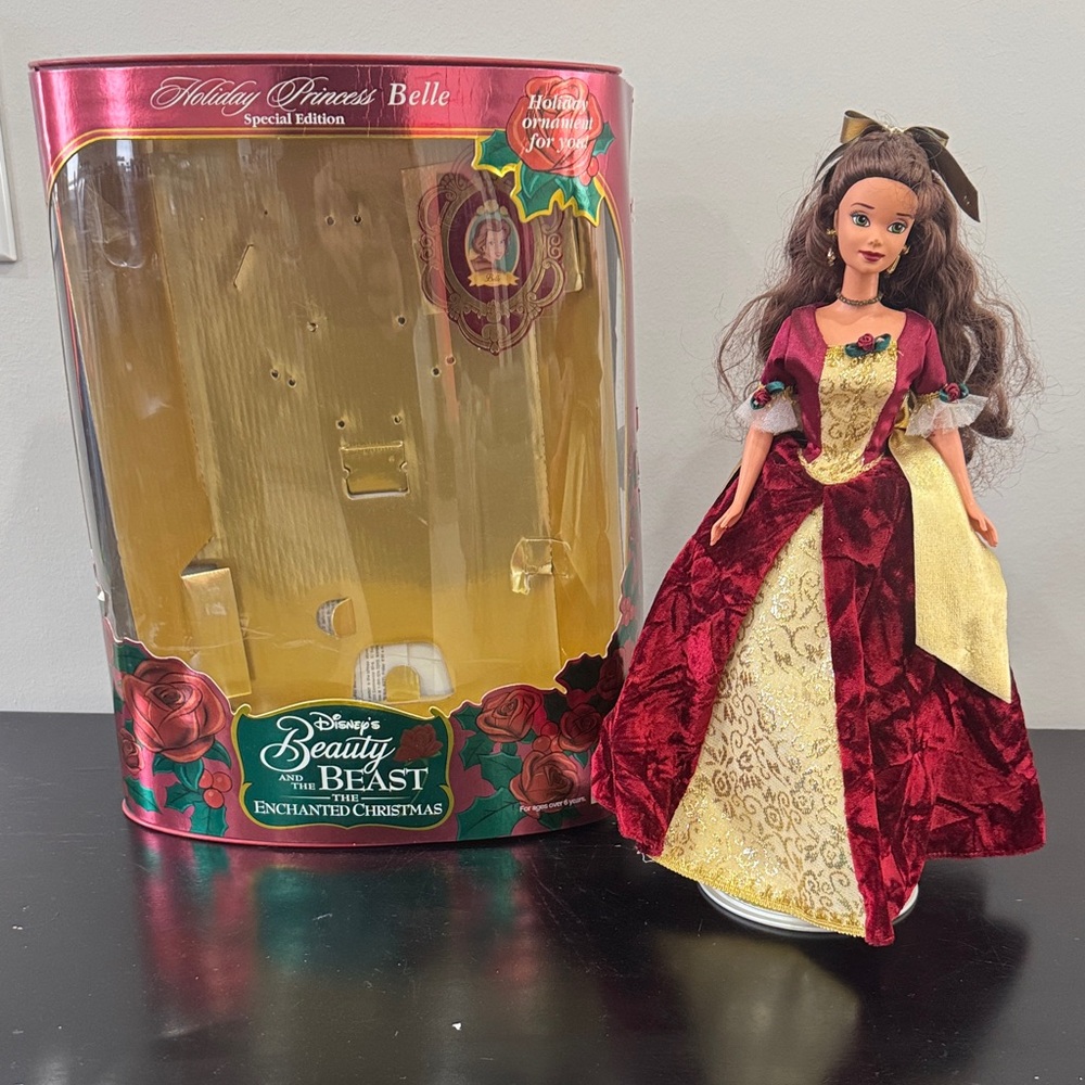 1997 Disney x Mattel Holiday Princess Belle Barbie Doll 16710 Beauty & the Beast
